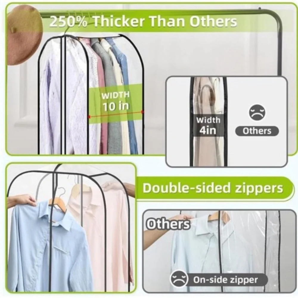 Clear Garment Bags 6 Pack Clothes Storage Dustproof Zipper Closet Coat Dress Sui